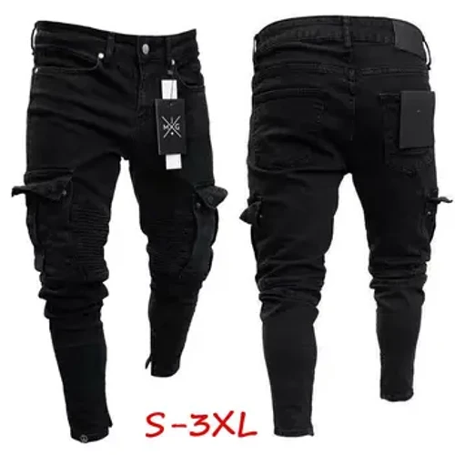 Móda Pánské Slim Fit Městské Rovné Leg Černé Kalhoty Denim Běžné Tužka Jogger Cargo Kalhoty S-3XL