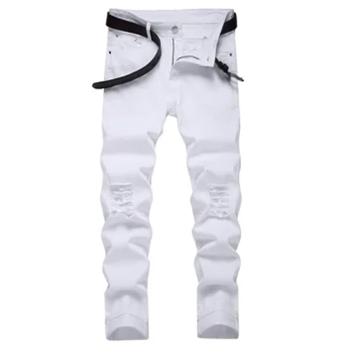 Muške modne rastezljive uske traperice pantalone muske rupe unistene dobre kvalitete solidne sim jogging olovke traper pantalone