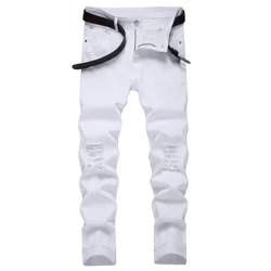 Män Mode Stretch Skinny Jeans Byxor Man Hål förstörda Bra kvalitet Solid Sim Jogging Penna Jeansbyxor