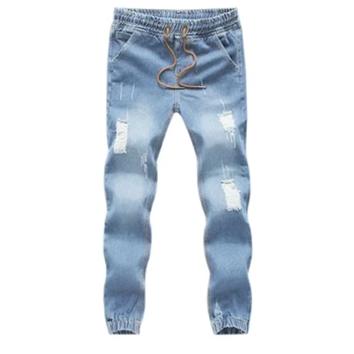 Menn mote jeans snøring Slim Fit Denim Ankellengde Uformelle bukser Rippede Skinny Jeans Denim Bukser Blyantbukser штаны