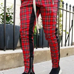Yüksek Kaliteli erkek Kore Versiyonu Kontrollü Moda Patchwork Renk Eşleşen Küçük Bacaklar Pantolon Ince Rahat Spor kalem pantolon