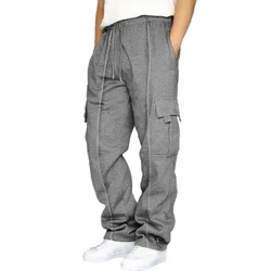 2024 Men Cargo Sweatpants Baggy Athletic Drawstring Elastic Waist Pant Heavyweight Trousers Pro Club Sweatpants with Pocket
