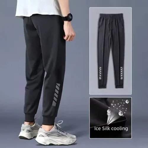 2021 yaz buz ipek nefes Trendy gevşek kesim rahat pantolon erkek klima pantolon dokuz noktalı elastik spor