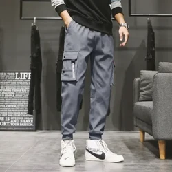Calça cargo masculina com vários bolsos, design clássico, casual, folgada, com cordão, para corrida, primavera, verão, ao ar livre