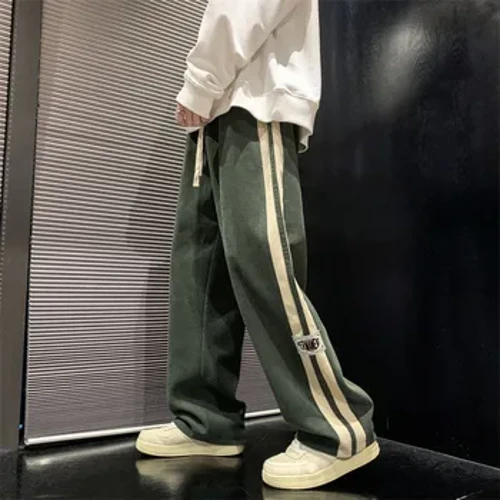 Corduroy Striped Ochr Dynion Pant Coes Eang 2023 Ffasiwn Corea Hip Hop Cargo Pant Rhydd Achlysurol Syth Chwaraeon Awyr Agored Rhedeg Pant