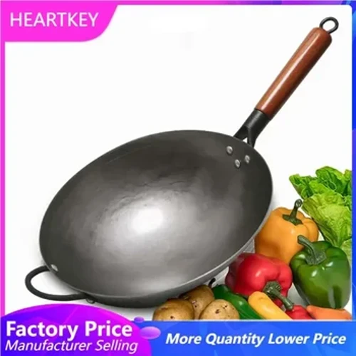 Wok Burner Adaty hakyky el bilen çekilen uglerod polat tegelek aşagy garyşdyrylan gowrulan gaplar gaýa tutawajy Wok pan