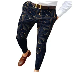 Panlalaking Negosyo Kaswal na Pantalon Retro Pattern Print Straight Long Pants Mens Spring Autumn Fashion Streetwear Vintage na Panlalaking Damit