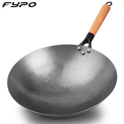 Fypo Handmade Chinese Cast Iron Wok Smokless Cookware Uncoated Iron Pot Frying Pan Non-Stick kitchen Pot skillet Wok