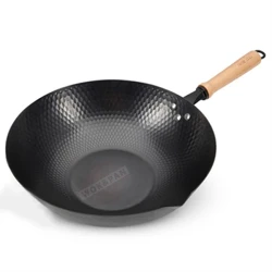 Karbonozko altzairuzko wok zartagina, estali gabeko beheko lau txinatar wok zartagina indukziorako, elektrikoetarako, gasetarako, halogenoetarako sutegi guztietarako