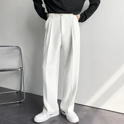 Yeni Dökümlü Düz Erkek Pantolon Moda Iş Kore Gevşek Rahat Beyaz Siyah Gri Geniş bacak Pantolon Erkek Blazer Takım Elbise Pantolon