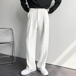 Pants Fir Dhíreach Nua Draped Gnó Faisean Cóiréis Scaoilte Ócáideach Bán Dubh Liath Bríste Cosa Leathan Pants Fireann Blazer Suit