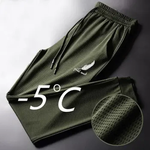 Mænds sommer Ice Silk Bukser Mesh Åndbar Casual Tynde Quick Dry Bukser Løse Elastiske Beam Feet Bukser Sports Fitness Bukser