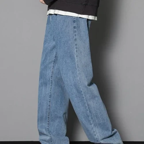 2023 Mới Hàn Quốc Nam Quần Jean Dài Cổ Điển Người Thẳng Denim Quần Ống Rộng Màu Xanh Nhạt màu Xám Đen 3XL