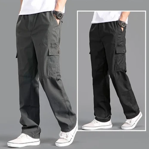 Celana Kargo Baru Pria Longgar Lurus Kebesaran Pakaian Solid Abu-abu Serbaguna Pakaian Kerja Hitam Jogger Katun Kasual Celana Pria