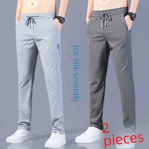 Männer Eis Seid Summer Dënn Atmung Casual Hosen Riicht Been Loose Fit Quick-dry Sports Hosen