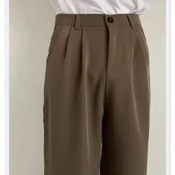 Fersiwn Corea o pants siwt, merched Harun goes syth pibell mwg waisted uchel naw pwynt pants achlysurol