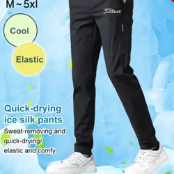 Nam Ice Silk Quần Âu Co Giãn Thẳng Quần Công Sở Thường Ngày Thoáng Khí Mỏng Nhãn Đen Quần