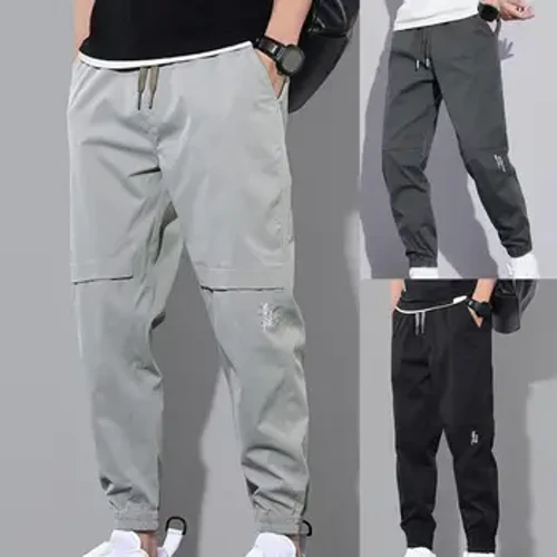 Erkekler Kargo Pantolon Bel Elastik Açık Spor Pantolon Slim Fit Rahat Düz Renk Koşu Eşofman Altı erkek Giyim M-3XL