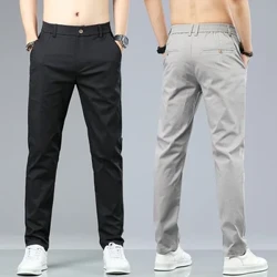 Gwanwyn Haf Dynion Cotwm Pants Achlysurol Gwasg Elastig Busnes Corea Ffasiwn Syth Clasurol Trowsus Lliw Solid Du Khaki