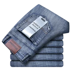 Wthinlee Busnes Newydd Jeans Dynion Achlysurol Straight Stretch Ffasiwn Clasurol Glas Du Gwaith Trowsus Denim Dillad Brand Gwryw