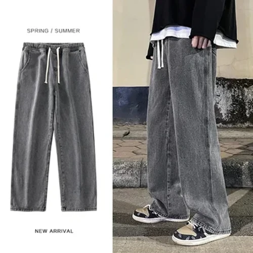 Jean Y2K avec cordon de serrage pour Homme, pantalon classique Baggy à jambes larges et droites, style Hip Hop, décontracté, mode coréenne, automne 2023