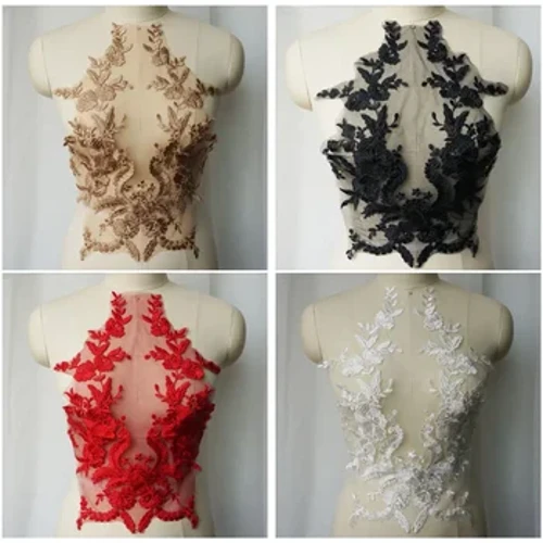 Toppa ricamata per colletto in tessuto con fiori cuciti in pizzo ricamato per abiti da festa di nozze, abiti da sposa, artigianato fai-da-te