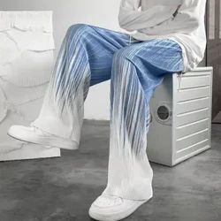 Herr Byxor Kontrastfärger Gradient Färg Randig Lös Baggy Match Topp Elastisk midja Vida ben Herr Sommarbyxor Herrkläder