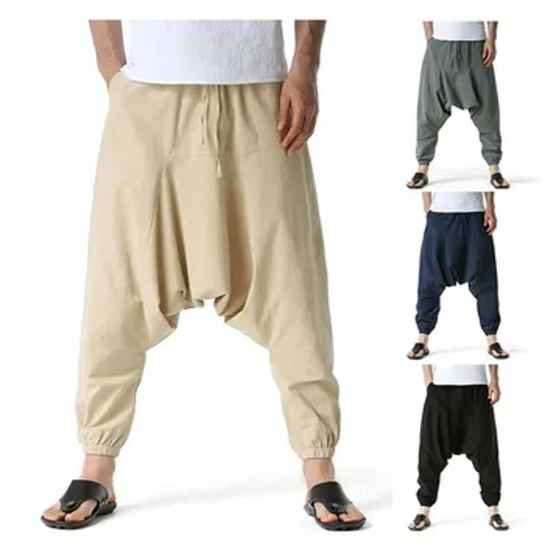 Nam Cotton Và Quần Linen Hậu Cung Quần Baggy Áo Oversize Rời Quần Jogger Quần Ống Rộng Tập Yoga Thả Đáy Quần Quần Hip Hop