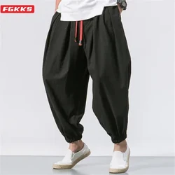 FGKKS Bagong Oversize Men Loose Harem Pants Autumn Chinese Linen Overweight Sweatpants High Quality Casual Brand Trousers Lalaki