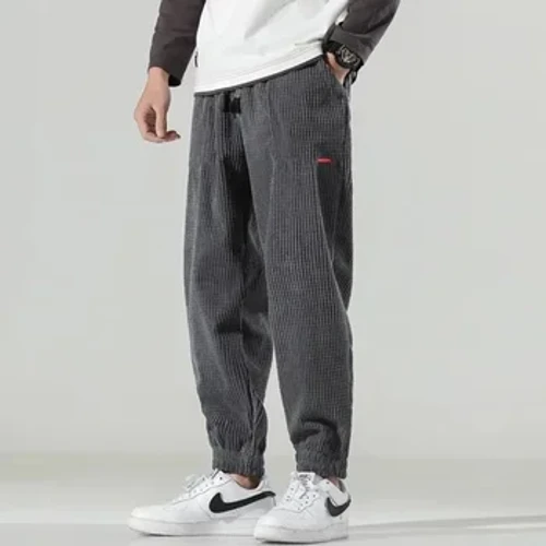 2024 Bahar Korduroý Swetpants Erkek Baggy Joggers Moda Köçe eşikleri Tötänleýin Harem Balak Plus Ölçegi 4XL 5XL