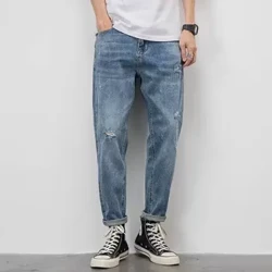 Đàn ông Y2K Hole Style Style Phong cách Thanh b cạnh quần jean giản dị Harlan Cargo Quần Quần Quần Denim Trang phục Y2K