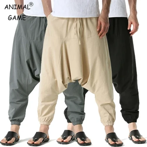 Nya män Haremsbyxor Sweatwear Baggy Casual Yoga Lös bomull Sport Joggingbyxor Arbetarkorsbyxor för män