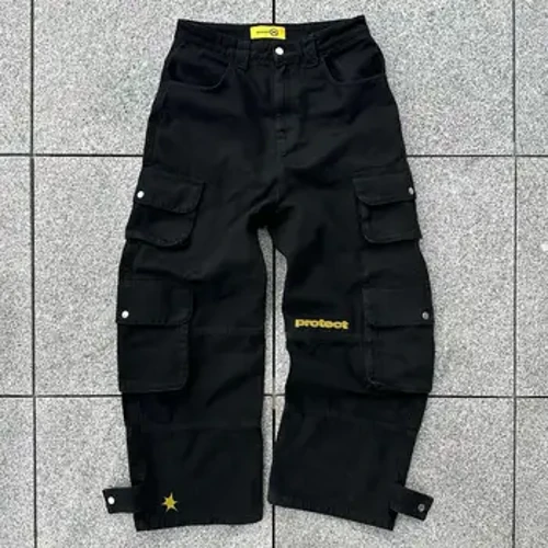 2024 Yangi Kundalik Erkaklar Joggers Sweatpants Y2K Retro Hip-Hop Ko'p cho'ntakli keng yuk shimlari High Street tekis keng oyoqli shimlar