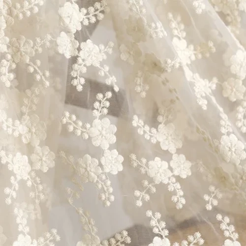125x50cm Tulle Soft Beige White Embroidery Yarn Lace Fabric, e hana ana i nā lole mare ʻo Hanfu i hana lima ʻia i ka lole DIY.