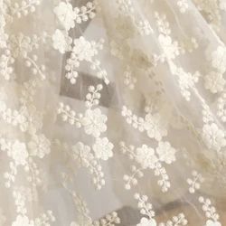 125x50cm Tills mīksts bēšs balts izšūšanas dzijas mežģīņu audums, apģērbu izgatavošana kāzu kleita Hanfu roku darbs DIY audums