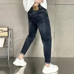 ʻO Harajuku Fashion Denim nani ʻo Korea i holoi ʻia i ke alanui ʻaʻahu ʻulaʻula kane kane ʻaʻahu Slim Fit Denim Jeans Spring Autumn Baggy Pants