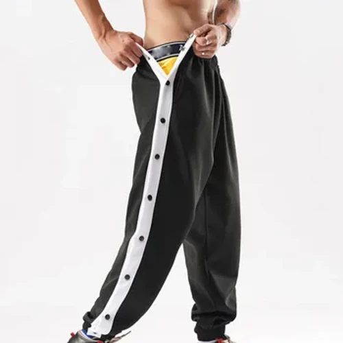 Traenáil Ócáideach Cispheil Nua na bhFear Sweatpants Cosa Oscailte Scaoilte Cnaipe Oscailte Iomlán Bríste Corr Baggy Don bhFear