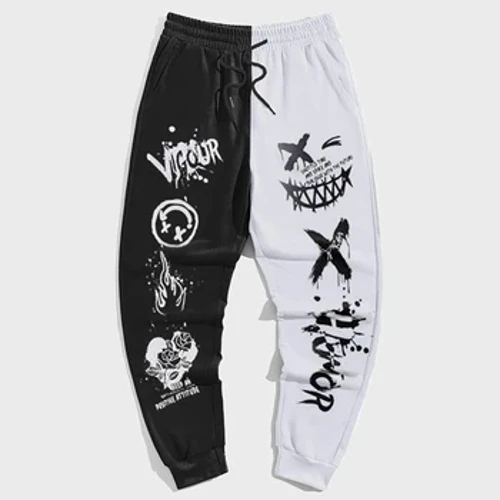 Svart vit graffiti man pants mode gym sweatpants koreansk populära kläder hip hop 3d tryck y2k herrkläder vinterbyxor