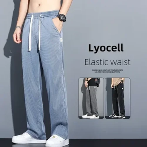 I-Spring Summer Jeans Entsha Yebhulukwe Labesilisa Elibanzi Lomlenze Ozacile Indwangu Ethambile ye-Lyocell Enethezekile Yokunethezeka Eqondile I-Baggy Denim Trousers