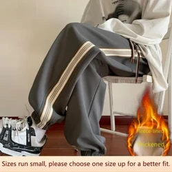Pantalon de survêtement doublé polaire rayé pour hommes, Vintage américain, tendance, décontracté, sport, Style automne, coupe ample