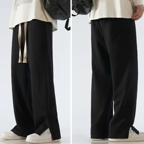 Männer Hosen Breet Been Koteng Stoff Riichtaus Loose Outdoor Solid Faarf Neutral Split Sweatpants Héich Qualitéit Soft Baggy Hosen