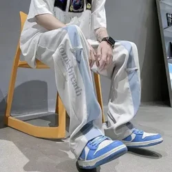 Hip-hop Sweatpants Erkekler için Geniş Bacak Pantolon Y2k Rahat Parça Düz Ücretsiz Kargo Moda Pamuk Harajuku Goth Erkek Ter Pantolon
