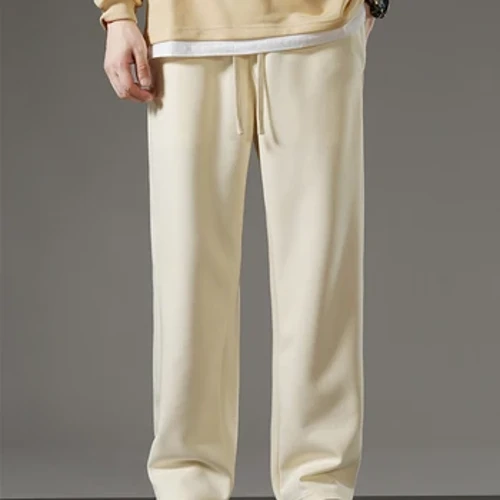 Gwanwyn Hydref Dynion Sweatpants Corea Ffasiwn Dillad Chwaraeon Llinynnol Coes Eang Trac Syth Pants Cotwm Trowsus Rhydd Achlysurol
