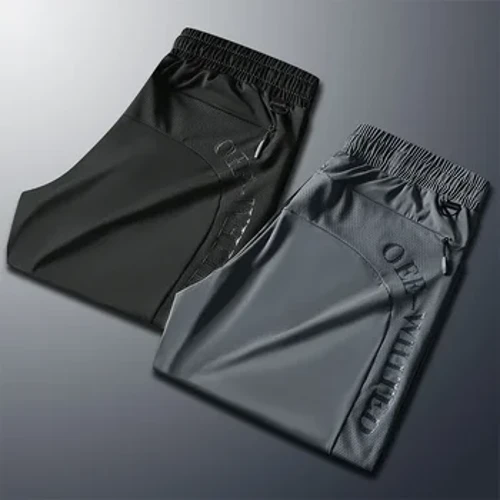 2023 Pants Chwys Dynion Iâ Sidan Ymestyn yr Haf Pants Loncian Du Llwyd Syth Syth Cŵl Trowsus Hyfforddiant Chwaraeon Cŵl Maint Mawr Mawr Mwy