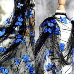 Ie lanu uliuli manino lanumoana 3D butterfly fuga lace mesh ie manino ofu fa'aipoipo ie mamanu
