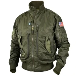 Giacche militari tattiche da uomo Tasca grande Pilota da baseball Cappotto aeronautico Giacca bomber verde militare Capispalla da motociclista con colletto alla coreana