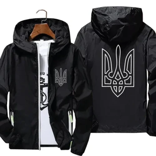 Veste imperméable à capuche pour hommes, manteau coupe-vent fin, décontracté, avec Logo ukrainien, veste de pilote unisexe à fermeture éclair, vêtements unisexes à la mode