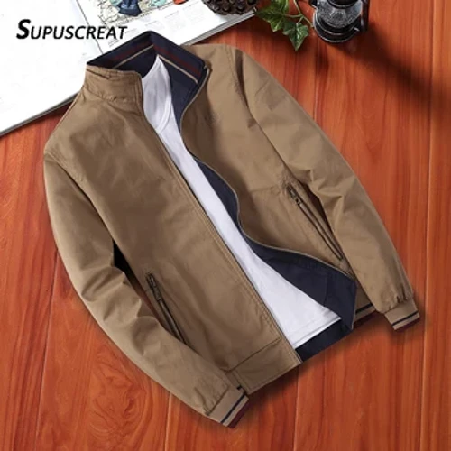 Erkek Rüzgarlık Pamuk Fermuar Ceketler Erkekler Beyzbol Pilot Bombacı Ceket Rahat Slim Fit Katı Çift taraflı Aşınma Ceket Sonbahar