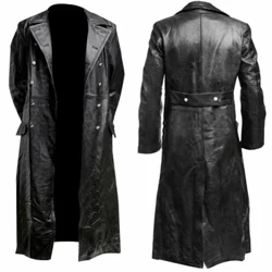 MÄN Däitsch Klassiker WW2 MILITÄR UNIFORM OFFICIER SCHWART LEDER TRENCH COAT