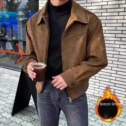 Maillard Vintage Kahverengi Kahve Rengi Güderi Deri Ceket Erkekler Için Bahar Sonbahar Gevşek Fit Kırpılmış Uçuş Ceket Amerikan Tarzı